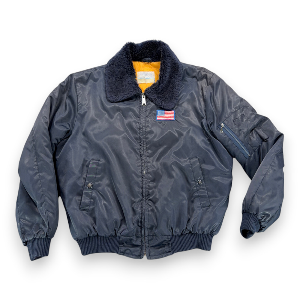 Vintage Sears Jacket Adult LARGE Blue Nylon Bomber Sherpa Flight Workwear 80s